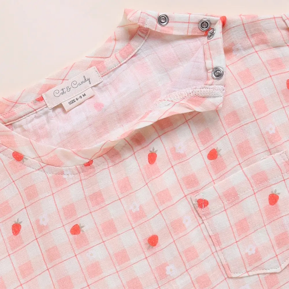Cot &amp; Candy Baby Organic Muslin Oversized Tees-Strawberry Print