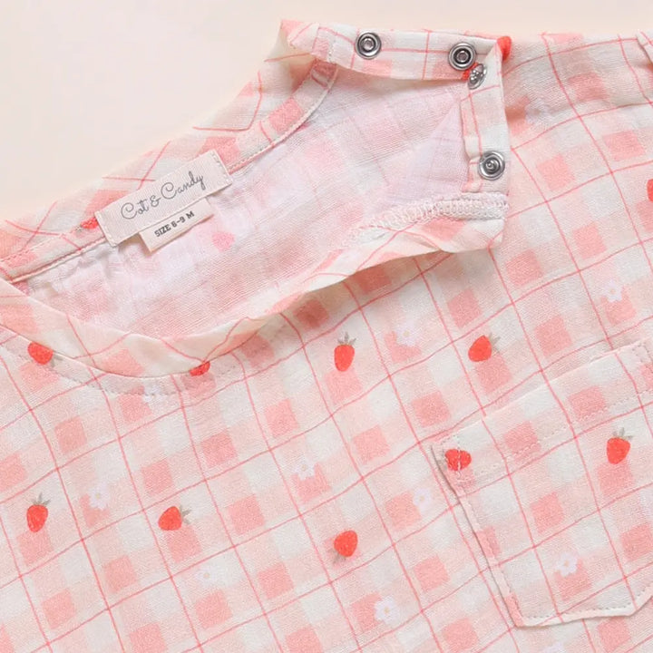 Cot &amp; Candy Baby Organic Muslin Oversized Tees-Strawberry Print