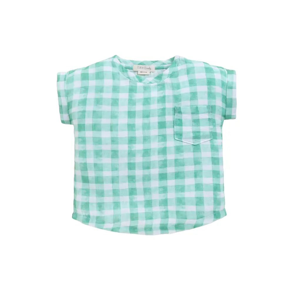 Cot &amp; Candy Baby Organic Muslin Oversized Tees-Sage Checks Print