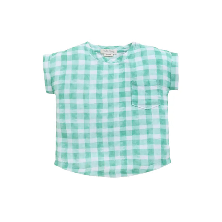 Cot &amp; Candy Baby Organic Muslin Oversized Tees-Sage Checks Print