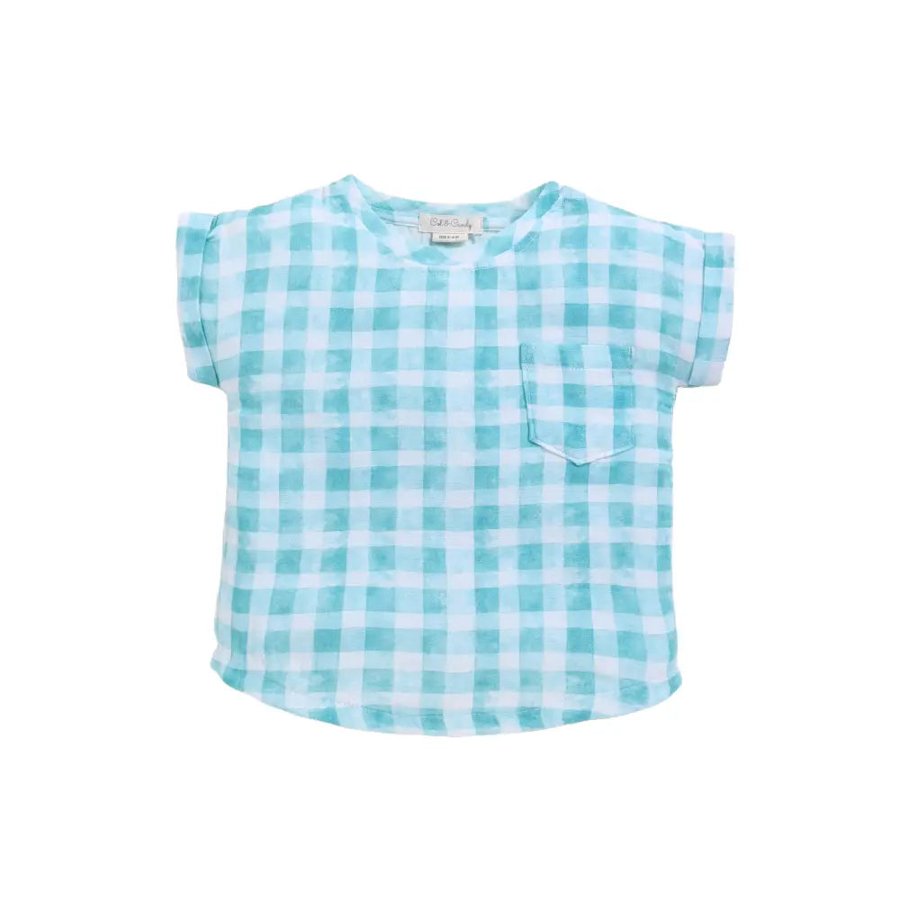 Cot &amp; Candy Baby Organic Muslin Oversized Tees-Teal Checks Print