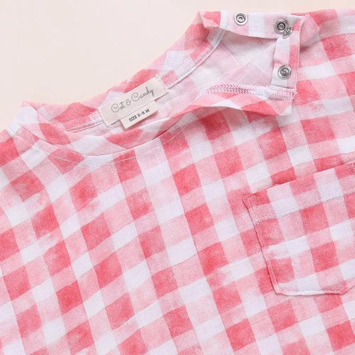 Cot &amp; Candy Baby Organic Muslin Oversized Tees-Pink Checks Print
