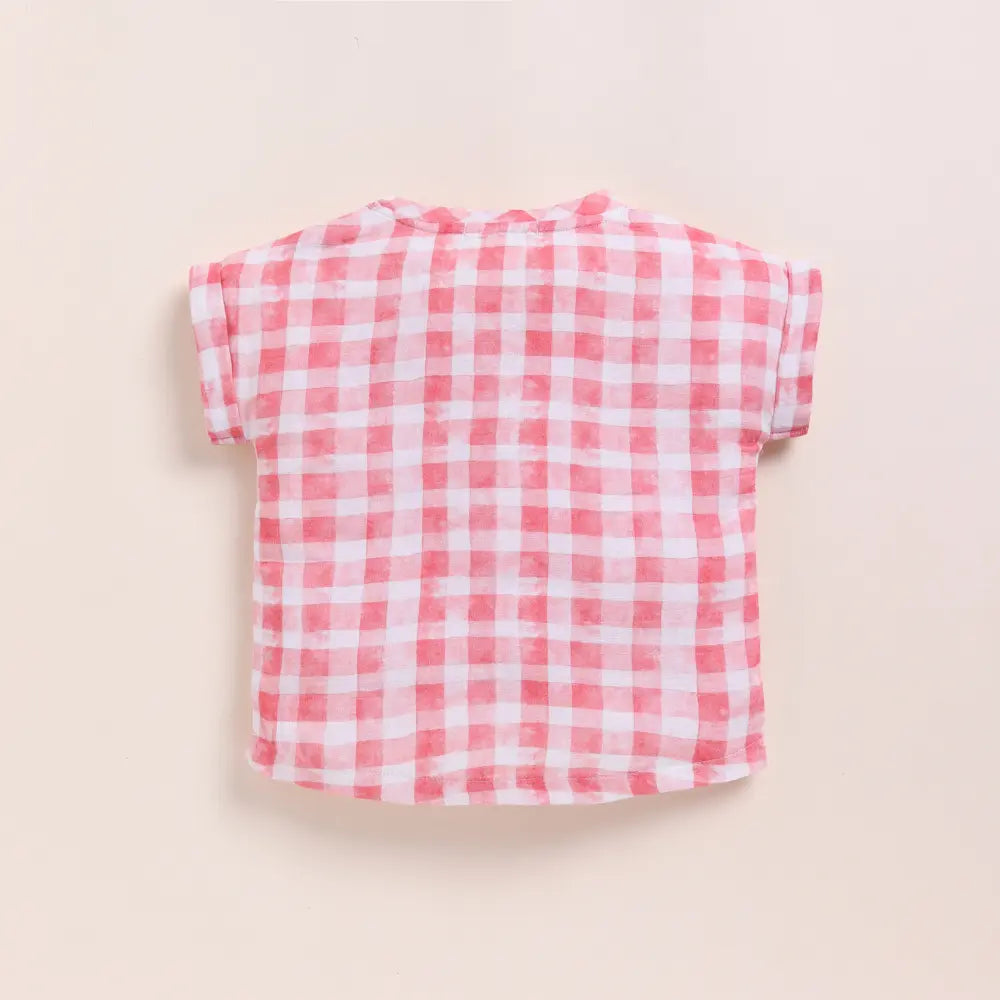 Cot &amp; Candy Baby Organic Muslin Oversized Tees-Pink Checks Print