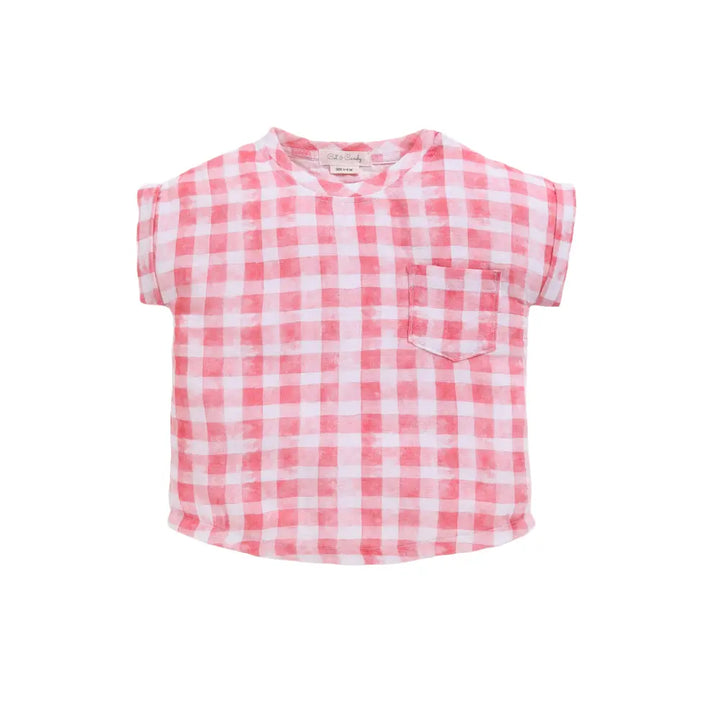 Cot &amp; Candy Baby Organic Muslin Oversized Tees-Pink Checks Print