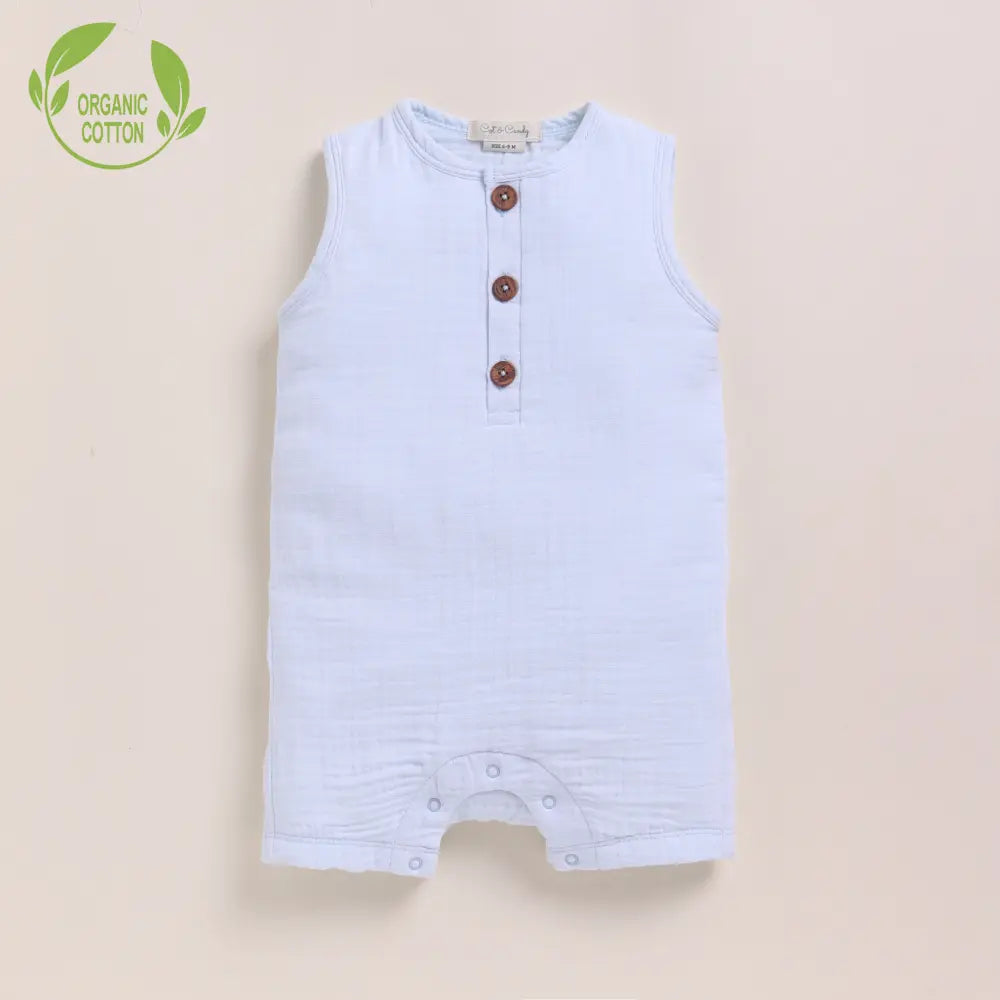 Cot &amp; Candy Baby Organic Muslin Half Romper-Ice Melt