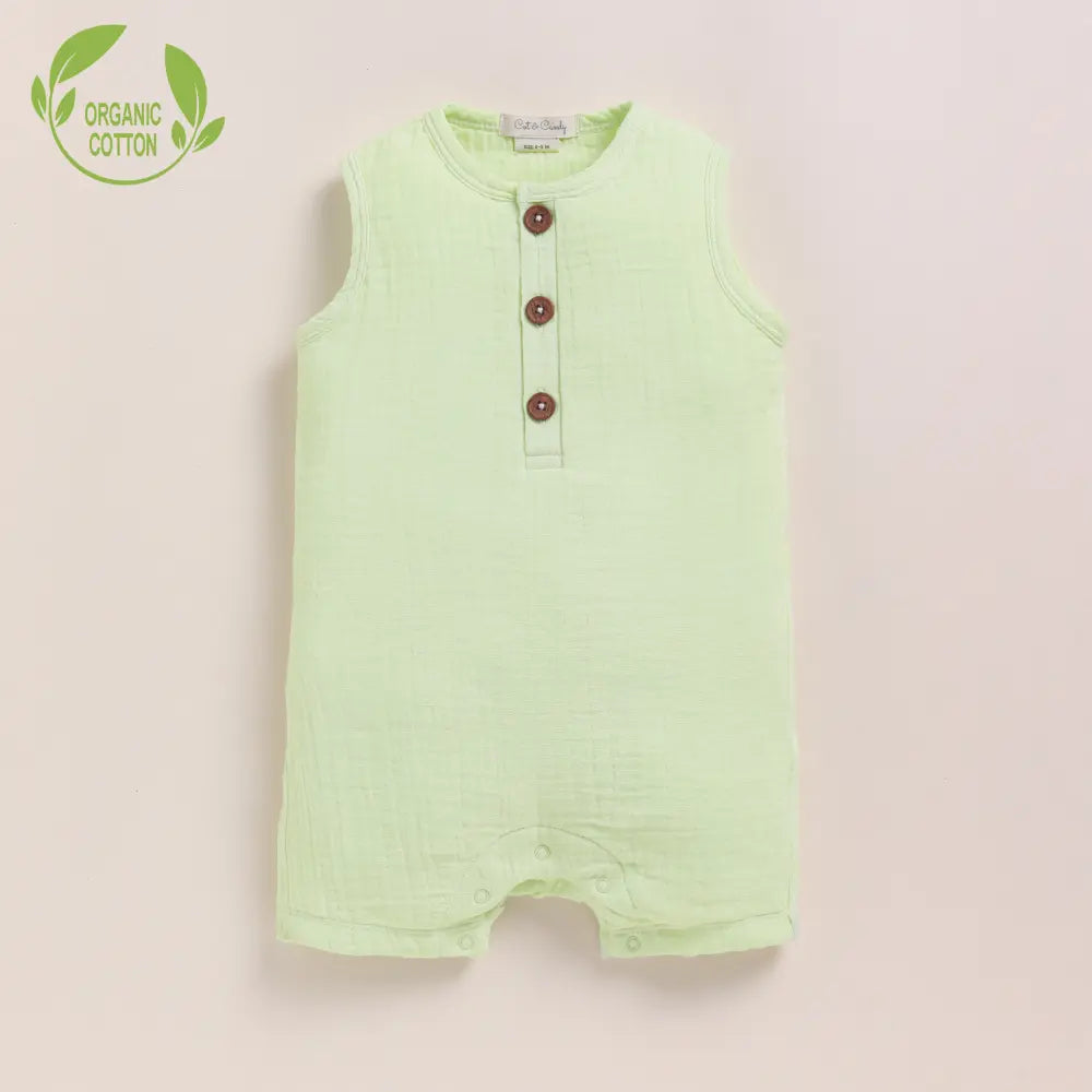 Cot &amp; Candy Baby Organic Muslin Half Romper-Pistachio Cream