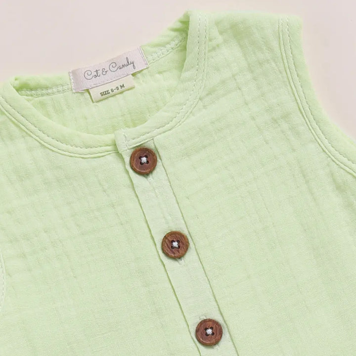 Cot &amp; Candy Baby Organic Muslin Half Romper-Pistachio Cream