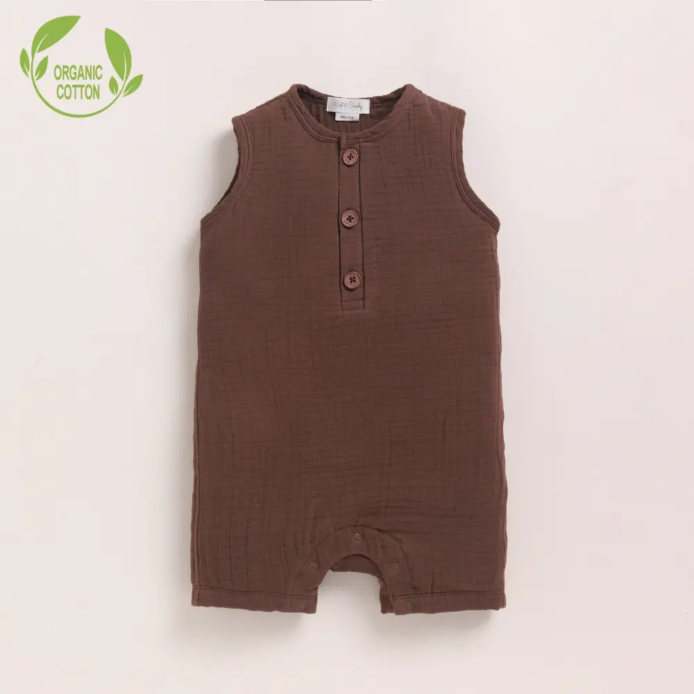 Cot &amp; Candy Baby Organic Muslin Half Romper-Cocoa Whisper
