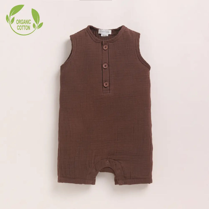 Cot &amp; Candy Baby Organic Muslin Half Romper-Cocoa Whisper