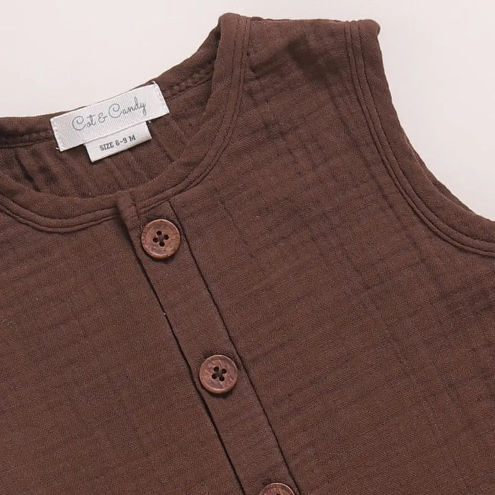 Cot &amp; Candy Baby Organic Muslin Half Romper-Cocoa Whisper