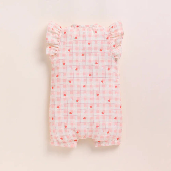 Cot &amp; Candy Baby Organic MuslinFrill Half Romper-Strawberry Print