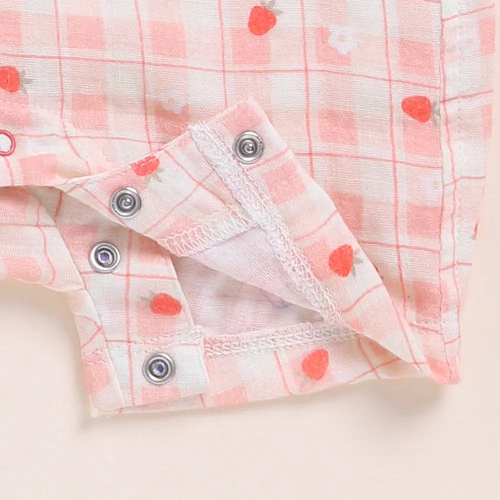 Cot &amp; Candy Baby Organic MuslinFrill Half Romper-Strawberry Print