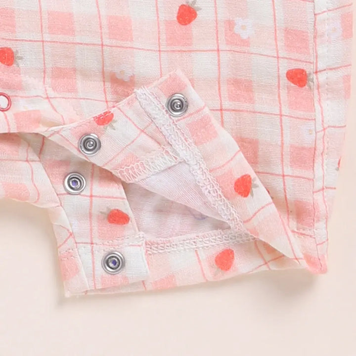 Cot &amp; Candy Baby Organic MuslinFrill Half Romper-Strawberry Print