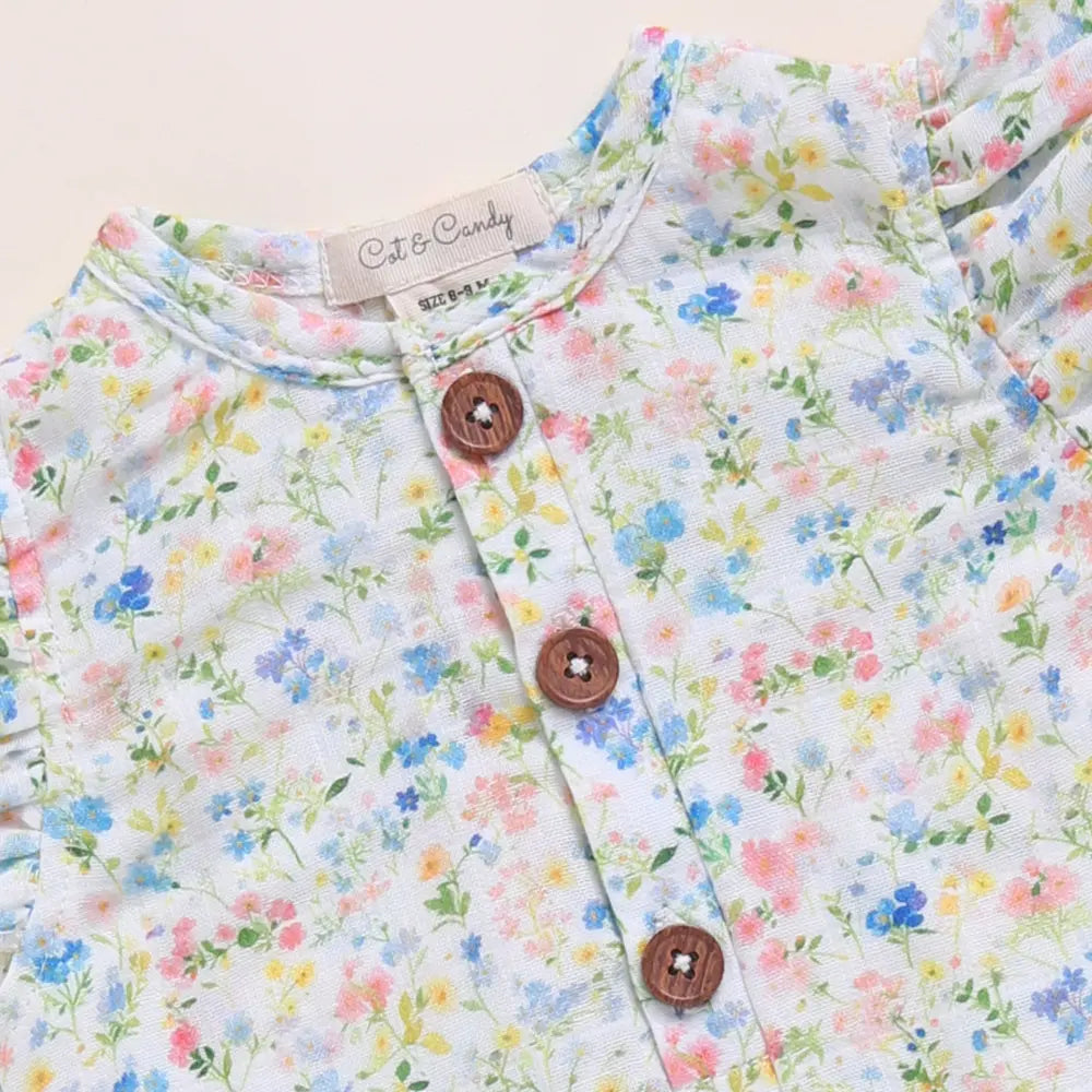Cot &amp; Candy Baby Organic MuslinFrill Half Romper-Spring Floral Print