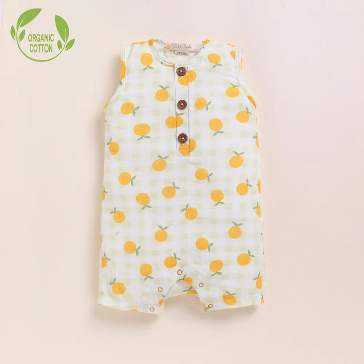 Cot &amp; Candy Baby Organic Muslin Half Romper-Orange Print