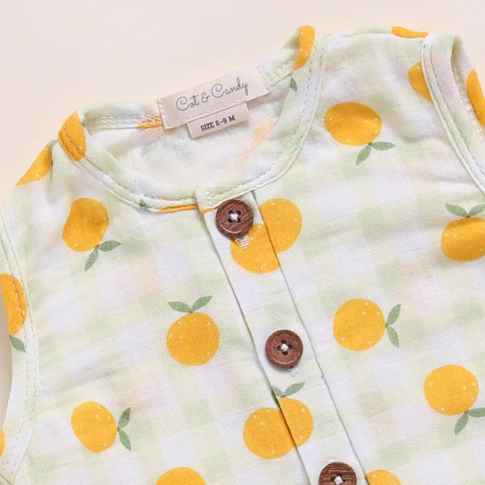 Cot &amp; Candy Baby Organic Muslin Half Romper-Orange Print