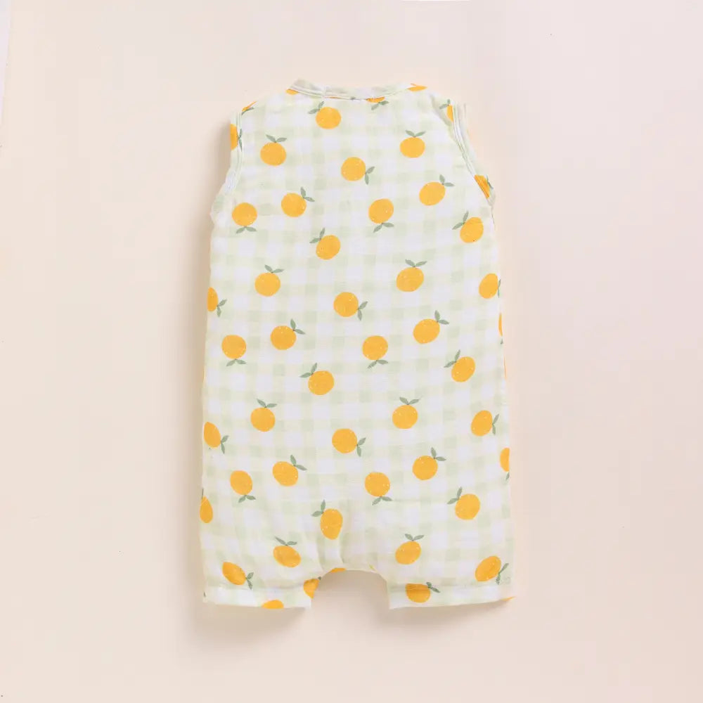 Cot &amp; Candy Baby Organic Muslin Half Romper-Orange Print