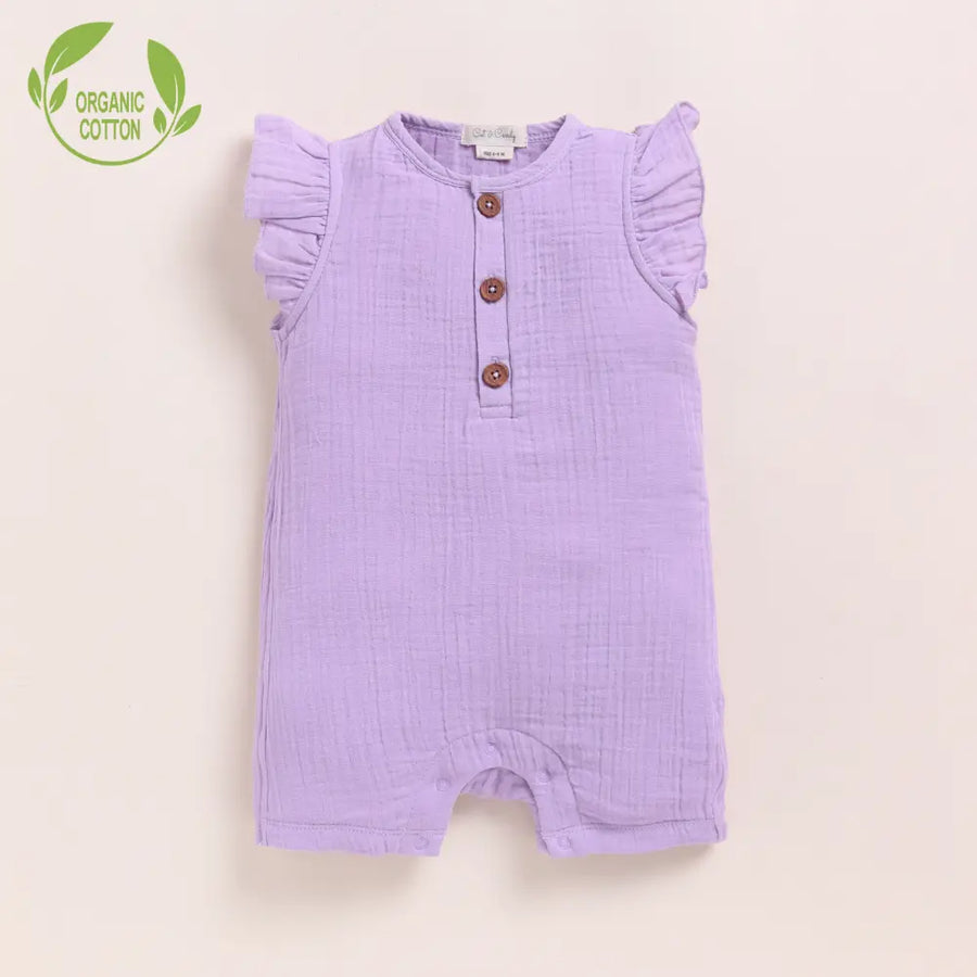 Cot & Candy Baby Organic Muslin Frill Half Romper-Lavender Haze