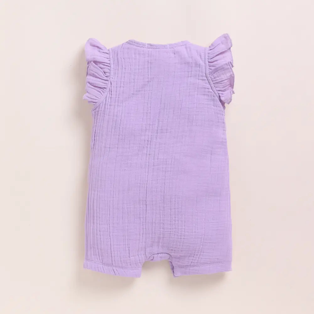 Cot &amp; Candy Baby Organic Muslin Frill Half Romper-Lavender Haze