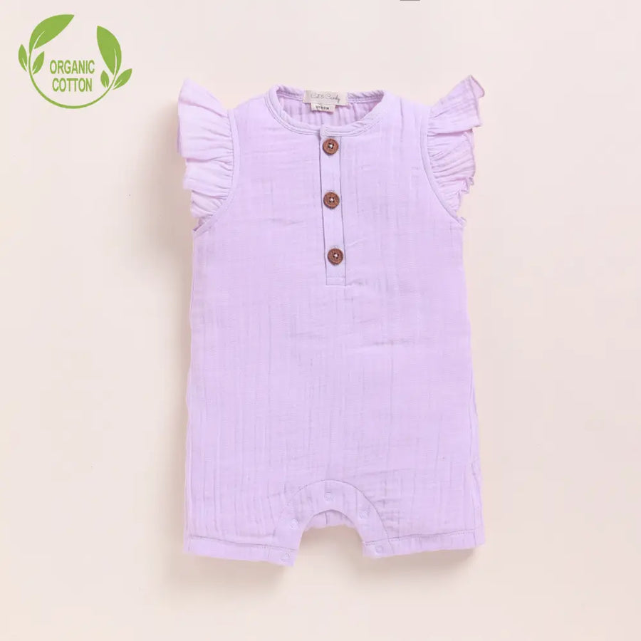 Cot & Candy Baby Organic Muslin Frill Half Romper-Lilac