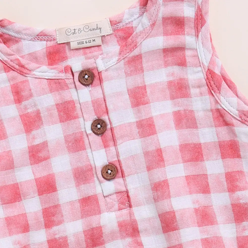 Cot &amp; Candy Baby Organic Muslin Bubble Romper-Pink Checks Print