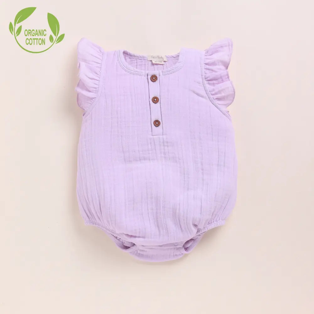Cot &amp; Candy Baby Organic Muslin Frill Bubble Romper-Lilac
