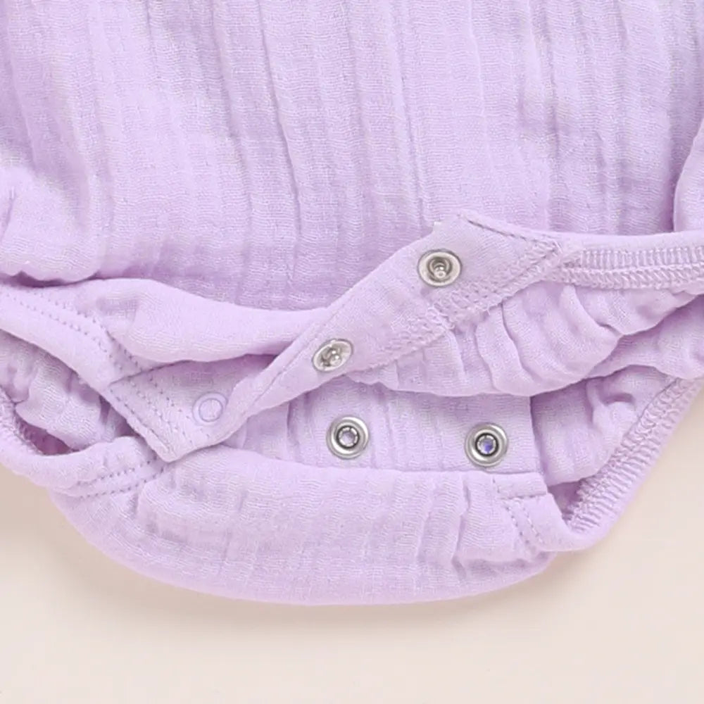 Cot &amp; Candy Baby Organic Muslin Frill Bubble Romper-Lilac