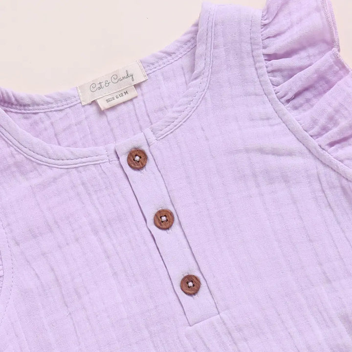 Cot &amp; Candy Baby Organic Muslin Frill Bubble Romper-Lilac