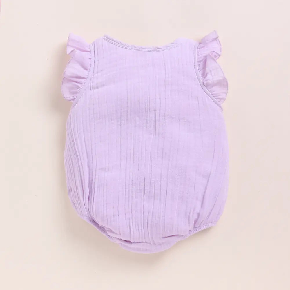 Cot &amp; Candy Baby Organic Muslin Frill Bubble Romper-Lilac
