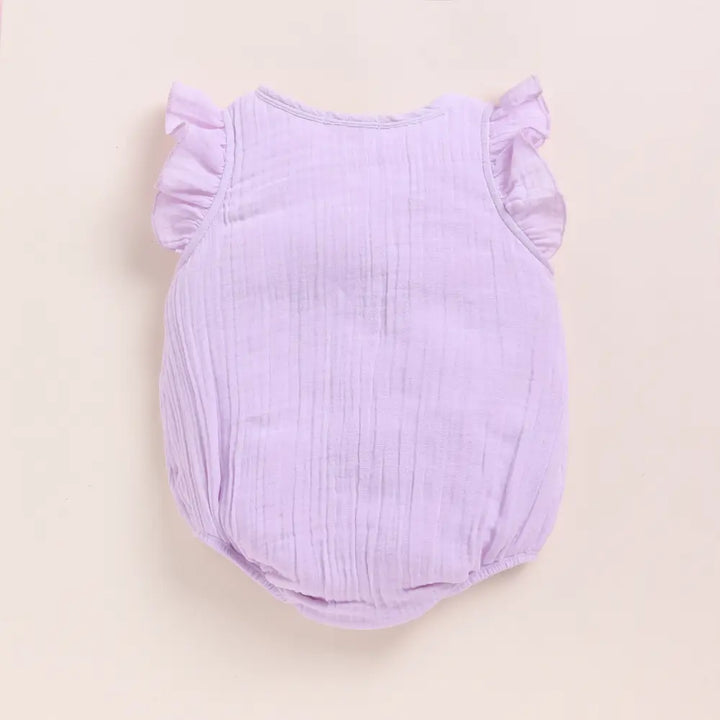 Cot &amp; Candy Baby Organic Muslin Frill Bubble Romper-Lilac