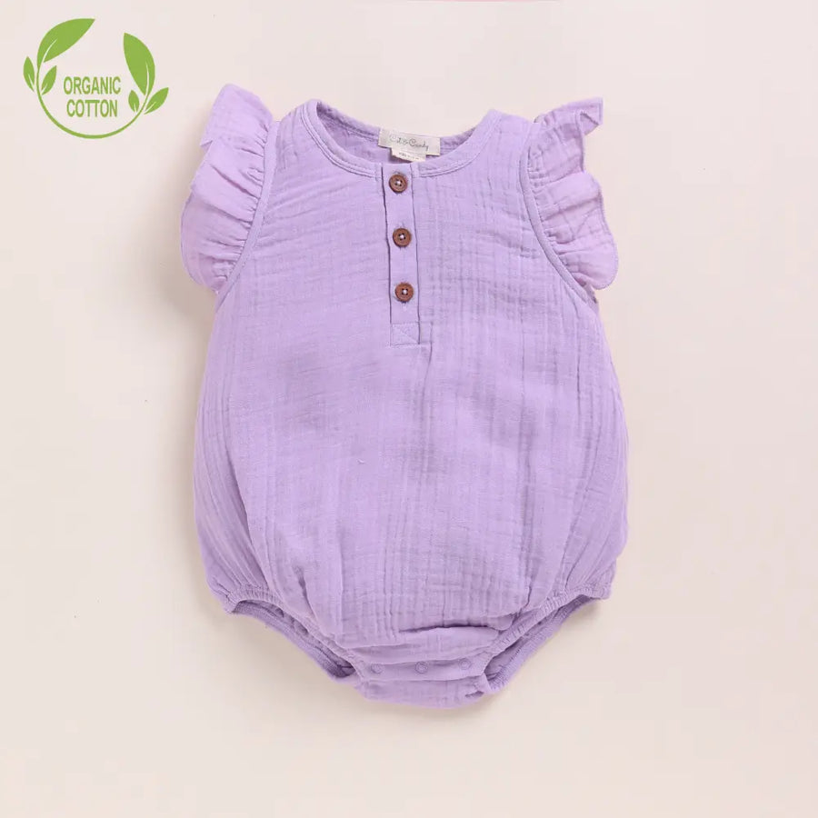 Cot & Candy Baby Organic Muslin Frill Bubble Romper-Lavender Haze