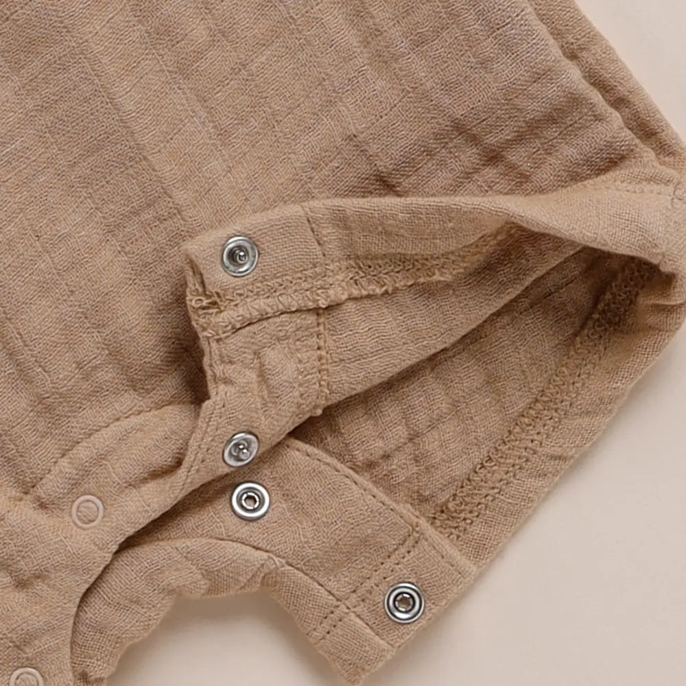 Cot &amp; Candy Baby Organic Muslin Half Romper-Latte