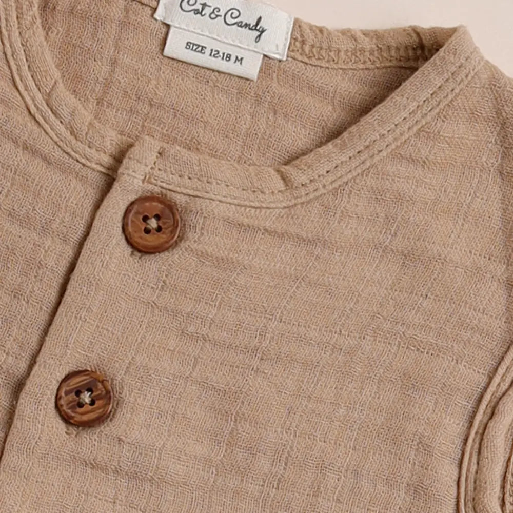 Cot &amp; Candy Baby Organic Muslin Half Romper-Latte