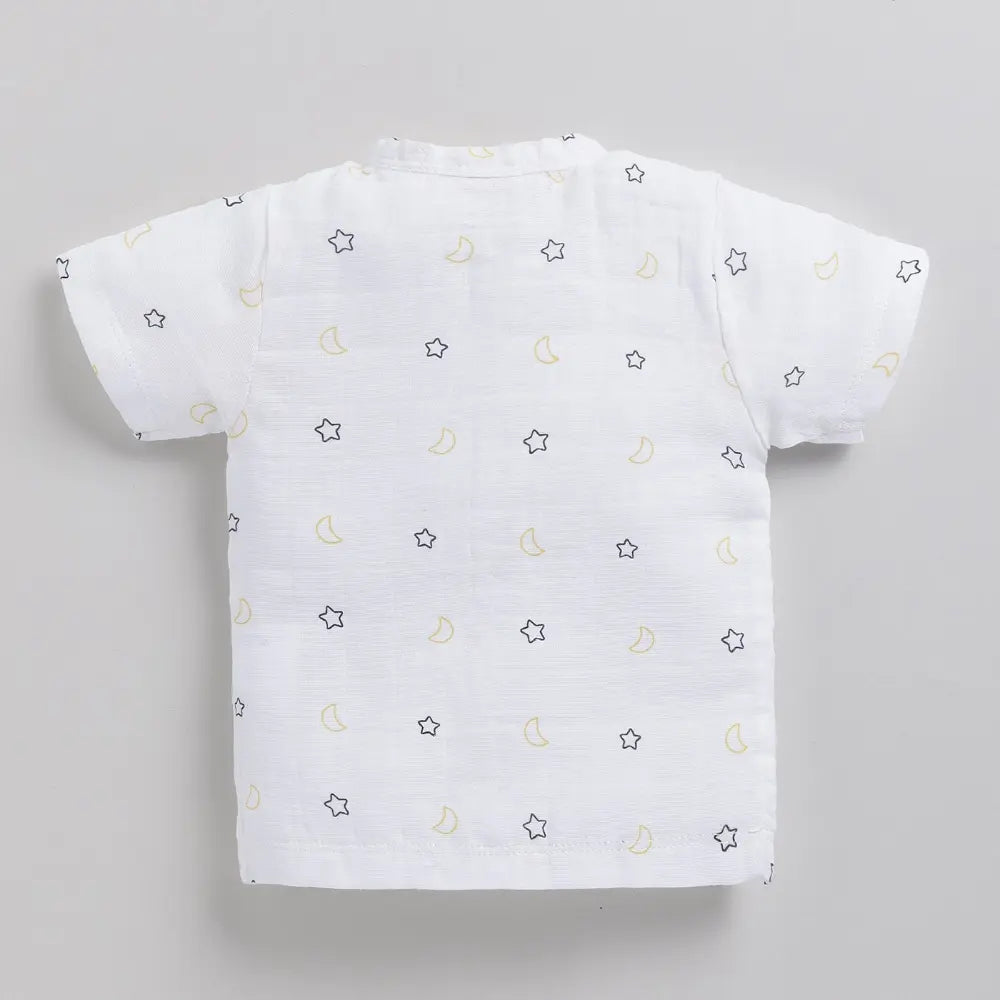 Cot &amp; Candy Baby Organic Half Sleeve Muslin Printed Jhabla Top Pack Of 3-Moon Star + Yellow Moon + Blue Dot