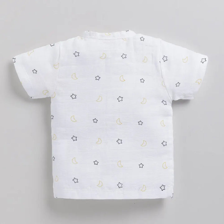 Cot &amp; Candy Baby Organic Half Sleeve Muslin Printed Jhabla Top Pack Of 3-Moon Star + Yellow Moon + Blue Dot