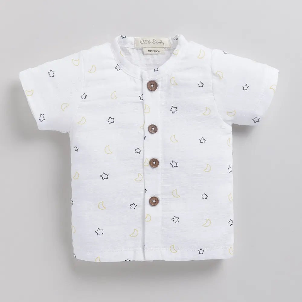 Cot &amp; Candy Baby Organic Half Sleeve Muslin Printed Jhabla Top Pack Of 3-Moon Star + Yellow Moon + Blue Dot