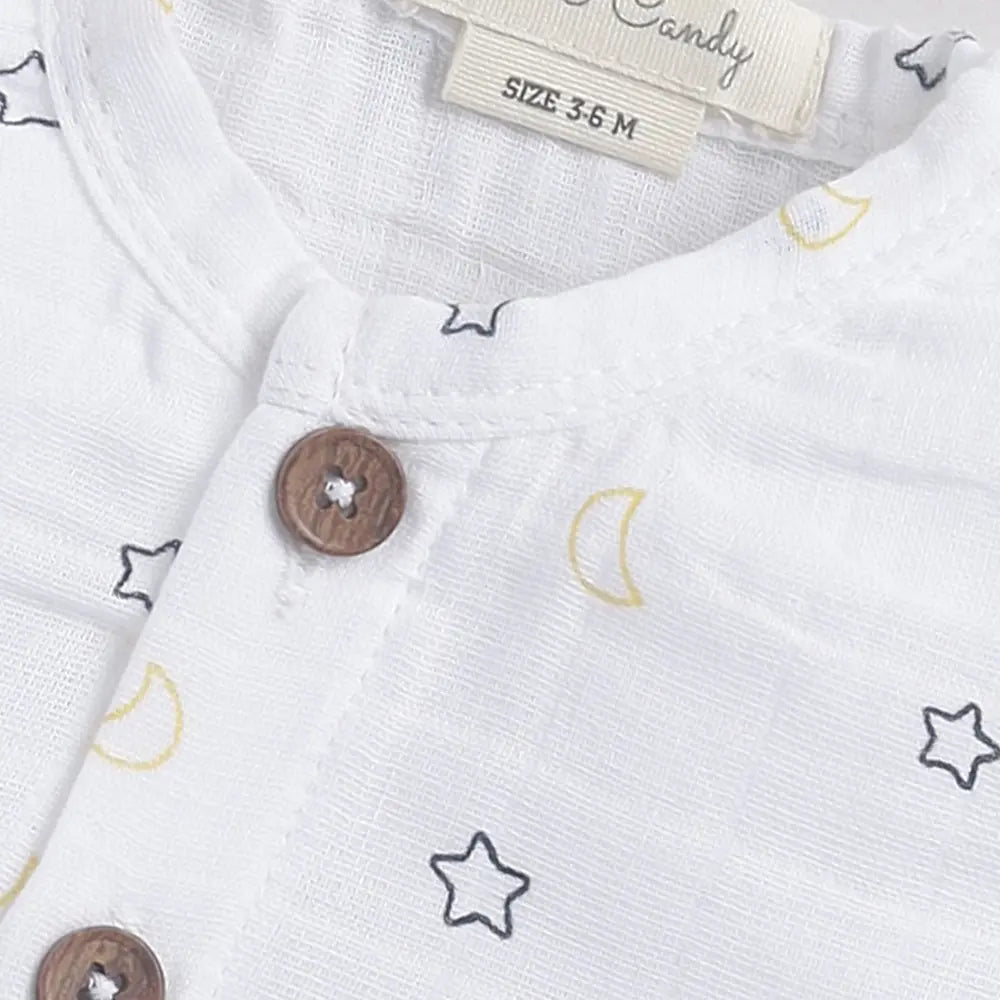 Cot &amp; Candy Baby Organic Half Sleeve Muslin Printed Jhabla Top Pack Of 3-Moon Star + Yellow Moon + Blue Dot