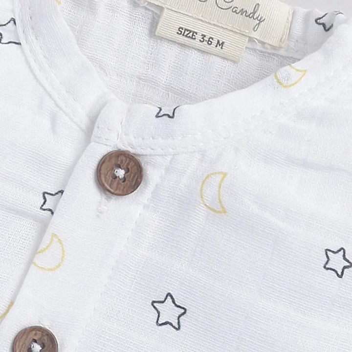 Cot &amp; Candy Baby Organic Half Sleeve Muslin Printed Jhabla Top Pack Of 3-Moon Star + Yellow Moon + Blue Dot