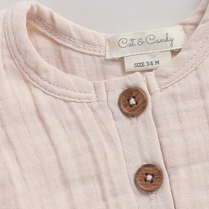 Cot &amp; Candy Baby Organic Muslin Bubble Romper-Petal Pink
