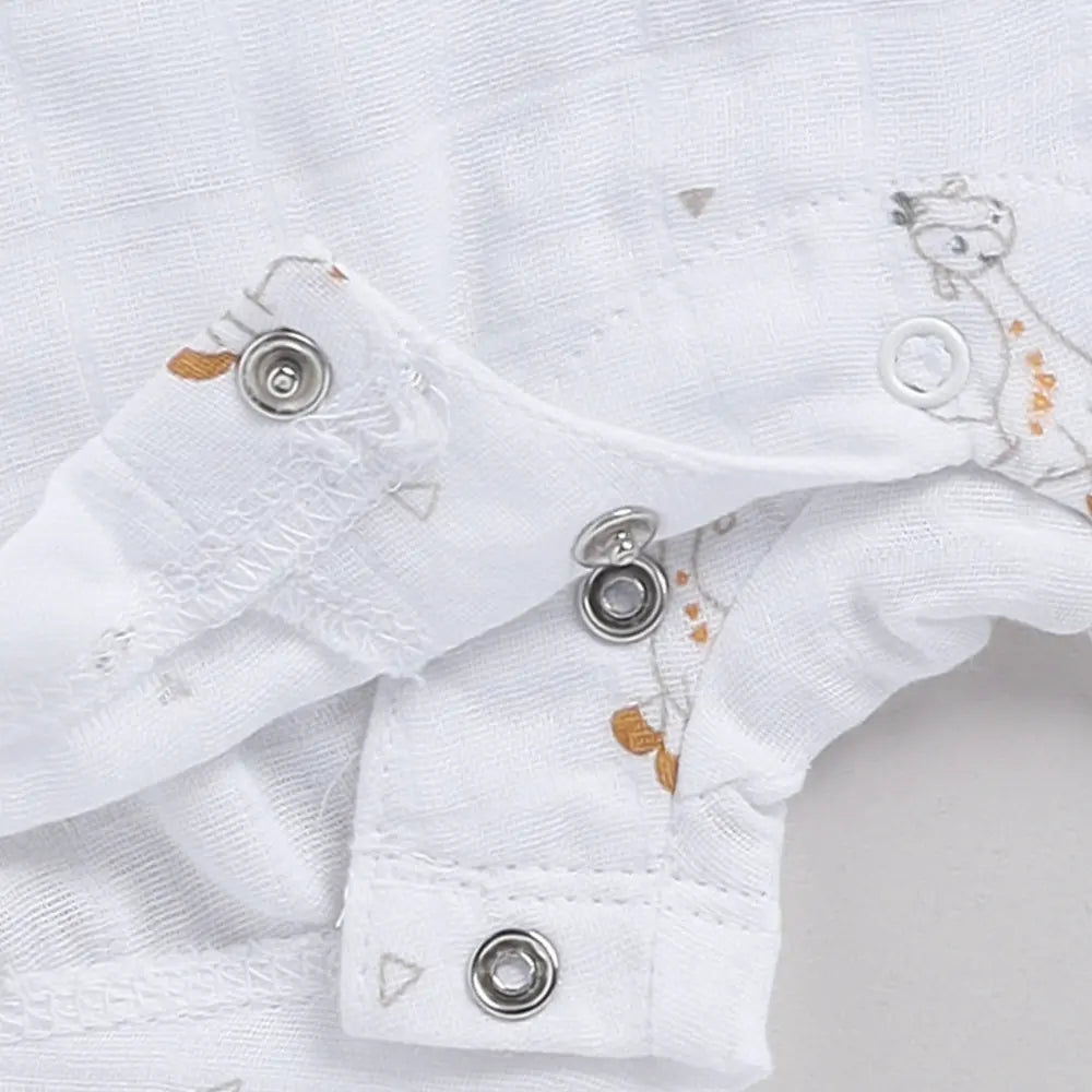 Cot &amp; Candy Baby Organic Muslin Half Romper-Giraffe Print