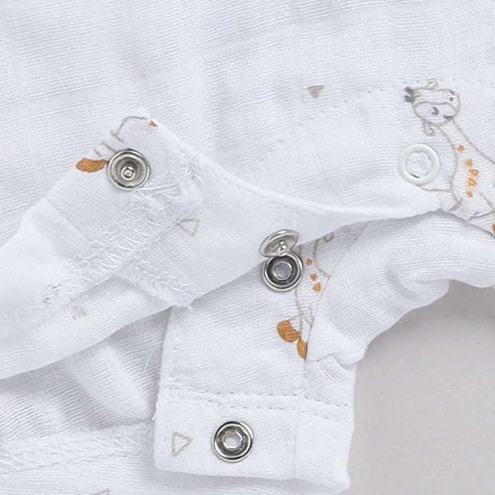 Cot &amp; Candy Baby Organic Muslin Half Romper-Giraffe Print