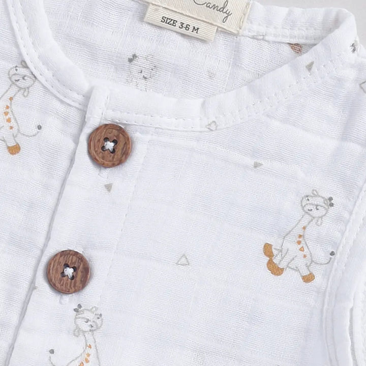 Cot &amp; Candy Baby Organic Muslin Half Romper-Giraffe Print