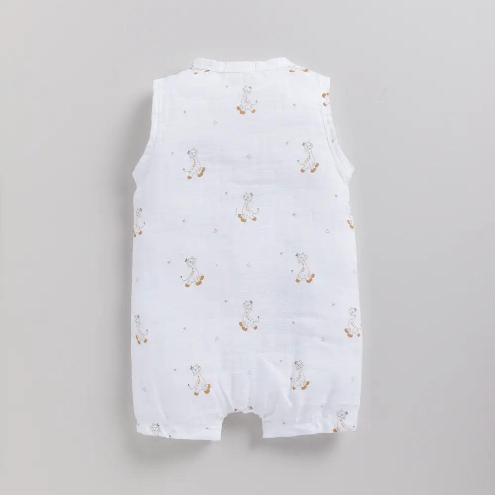 Cot &amp; Candy Baby Organic Muslin Half Romper-Giraffe Print