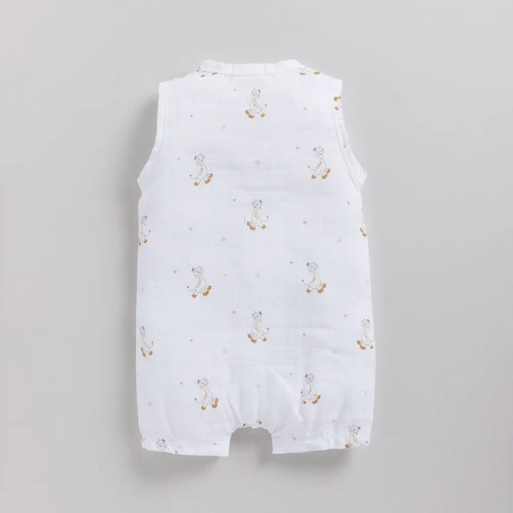 Cot &amp; Candy Baby Organic Muslin Half Romper-Giraffe Print