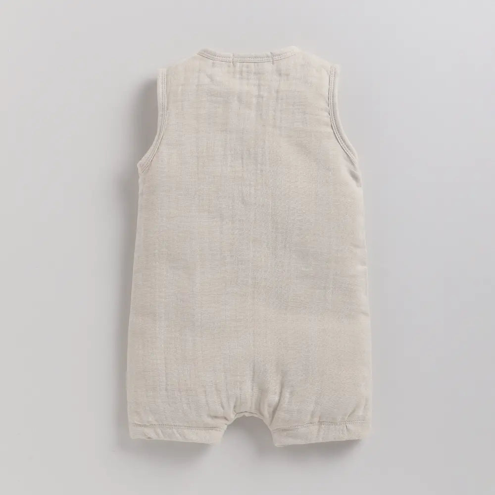 Cot &amp; Candy Baby Organic Muslin Half Romper Pack Of 2-Navy + Oatmeal