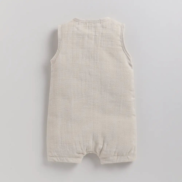 Cot &amp; Candy Baby Organic Muslin Half Romper Pack Of 2-Navy + Oatmeal