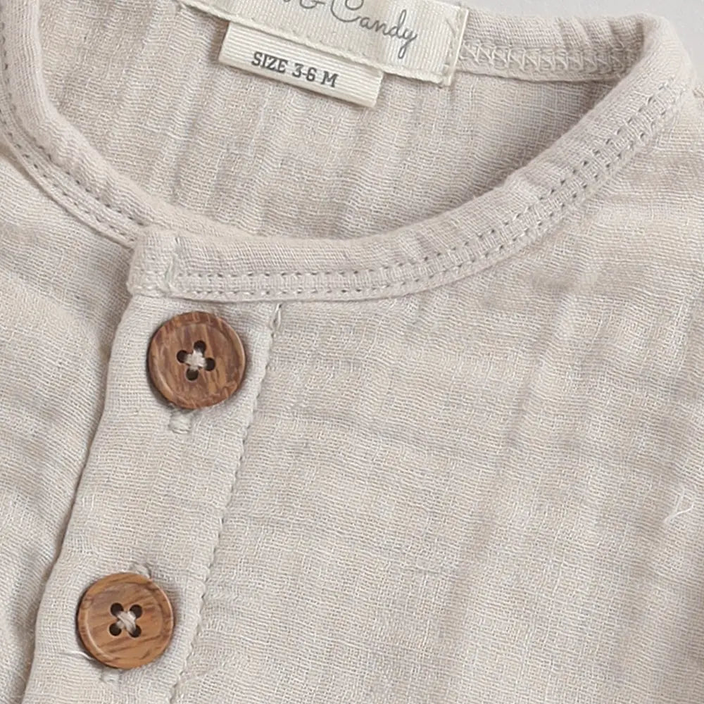 Cot &amp; Candy Baby Organic Muslin Half Romper-Oatmeal