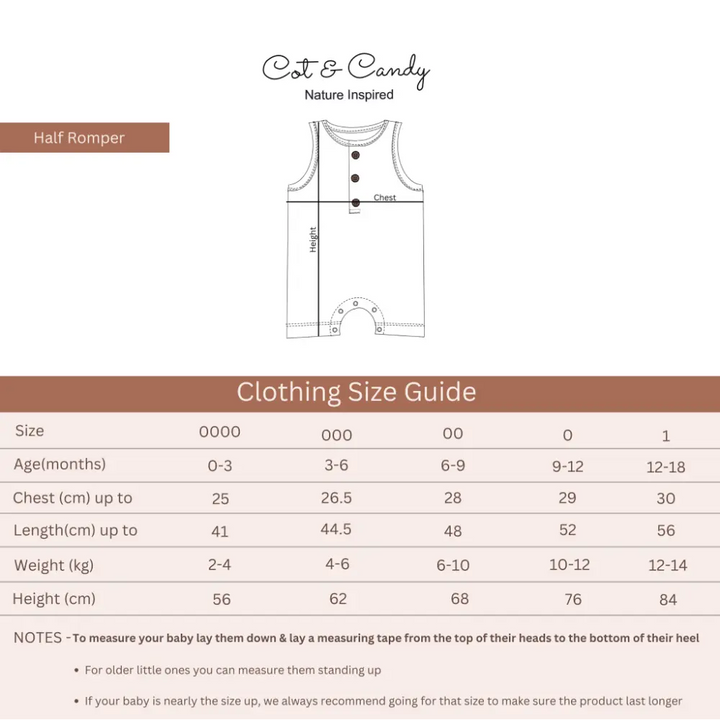 Cot &amp; Candy Baby Organic Muslin Half Romper-Oatmeal
