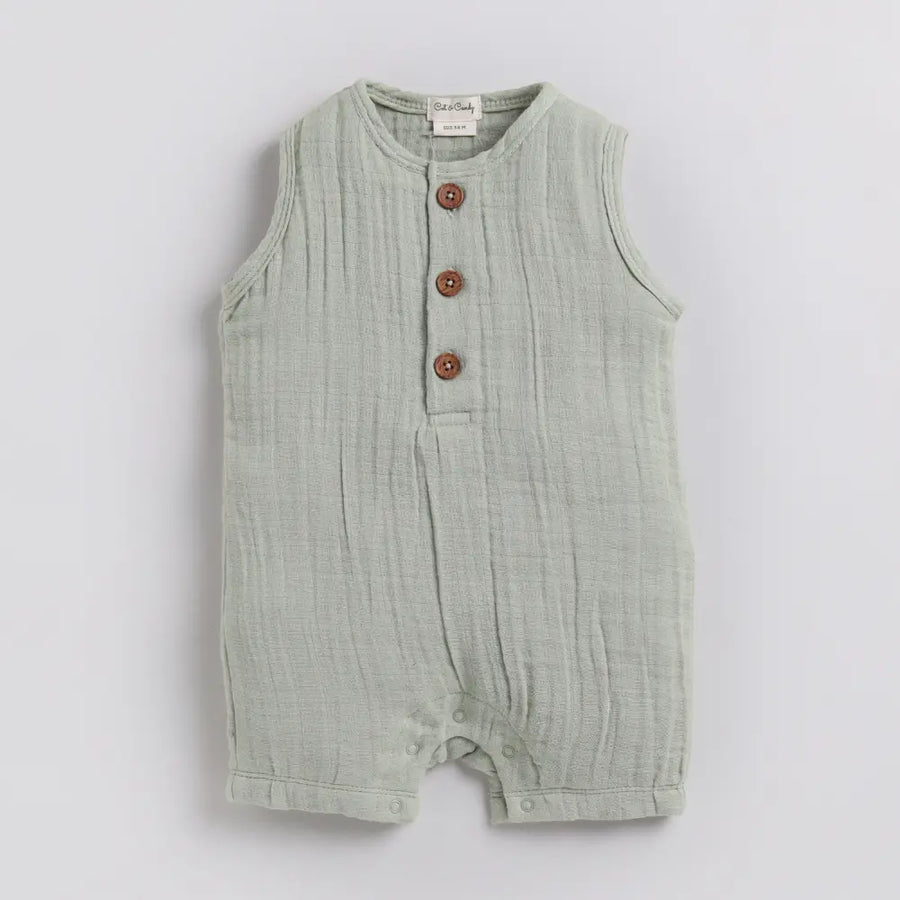 Cot & Candy Baby Organic Muslin Half Romper-Sage
