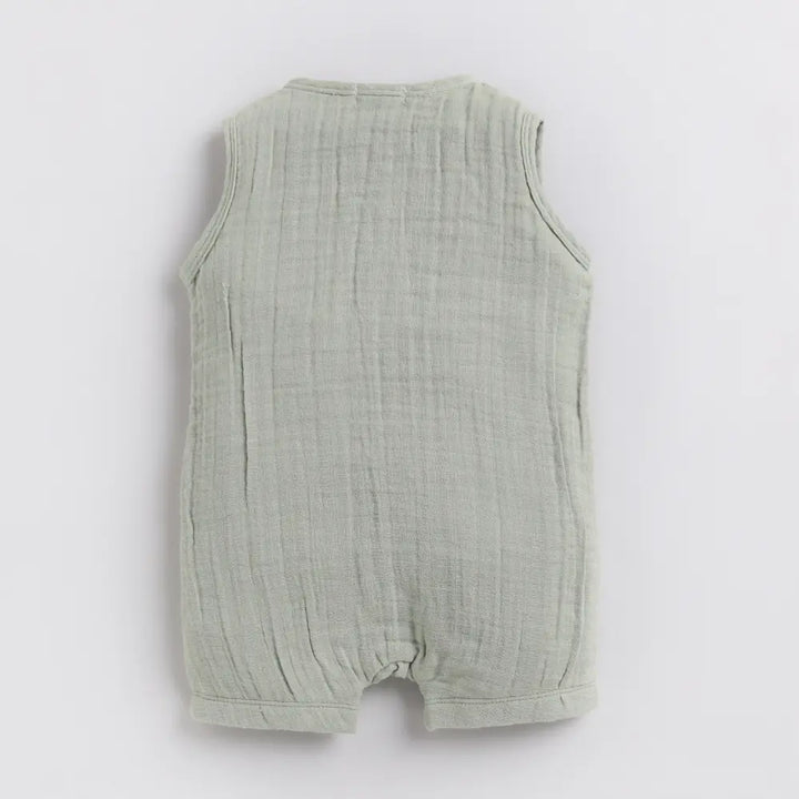 Cot &amp; Candy Baby Organic Muslin Half Romper-Sage